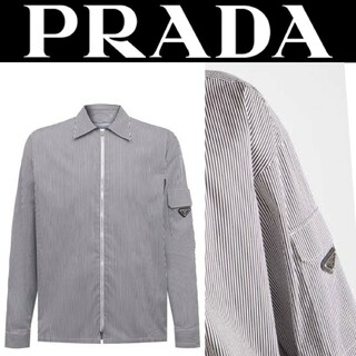 PRADA - 定価20万 プラダ ストライプシャツ S トライアングル ロゴプレート バッグ