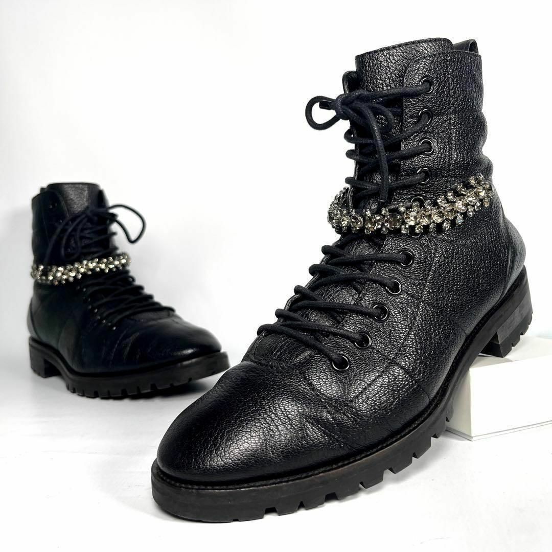 JIMMY CHOO(ジミーチュウ)のジミーチュウ レザー ビジュー ショートブーツ ブラック レディースの靴/シューズ(ブーツ)の商品写真