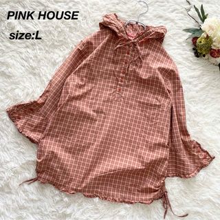 ピンクハウス(PINK HOUSE)の【人気のLサイズ✨】 ピンクハウス フード付き七分袖ブラウス フリル リボン(シャツ/ブラウス(長袖/七分))