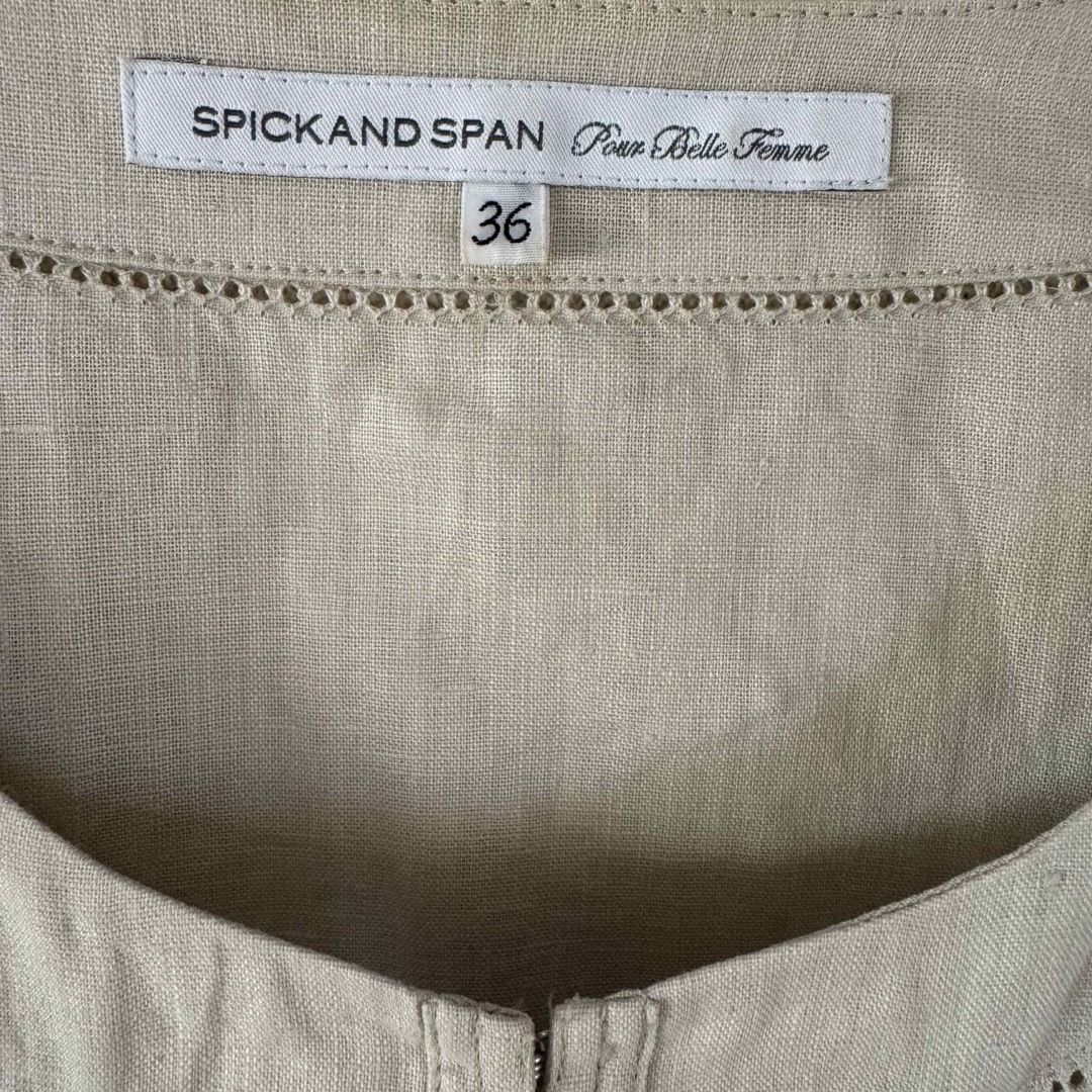 Spick & Span(スピックアンドスパン)のSPICKANDSPAN スピックアンドスパン　麻リネン　ノーカラージャケットS レディースのジャケット/アウター(ノーカラージャケット)の商品写真