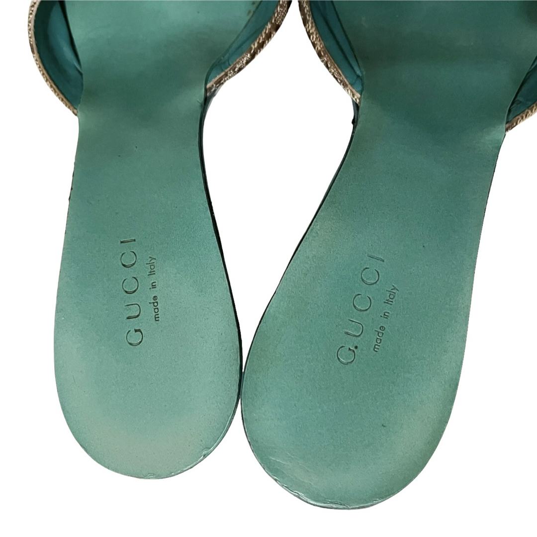 Gucci(グッチ)のGUCCI グッチ ミュール サンダル GG柄 35グリーン ローヒール  レディースの靴/シューズ(サンダル)の商品写真
