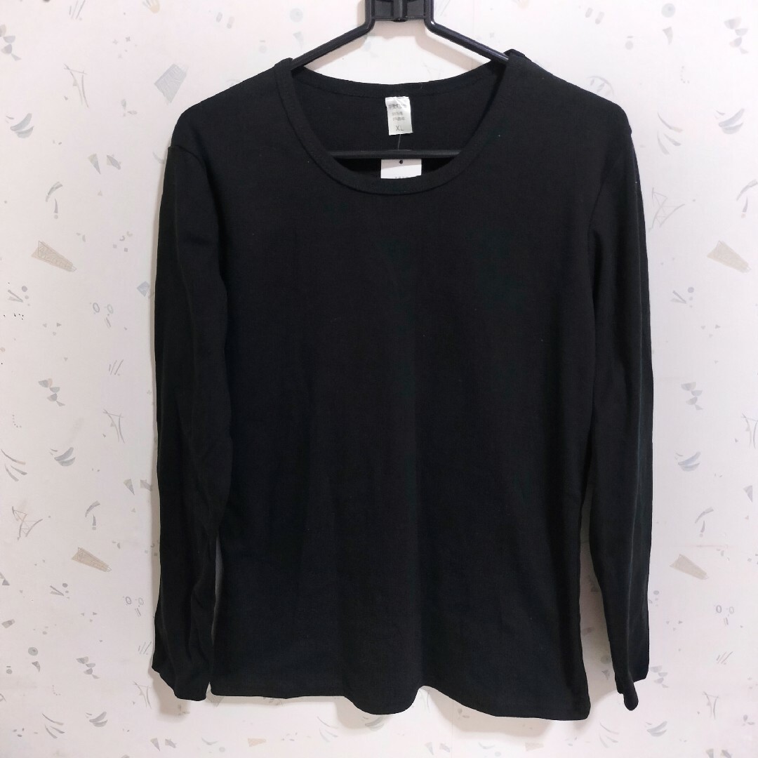 トップス 長袖 カットソー XL 韓国ファッション レディース 黒 ロンティー レディースのトップス(Tシャツ(長袖/七分))の商品写真