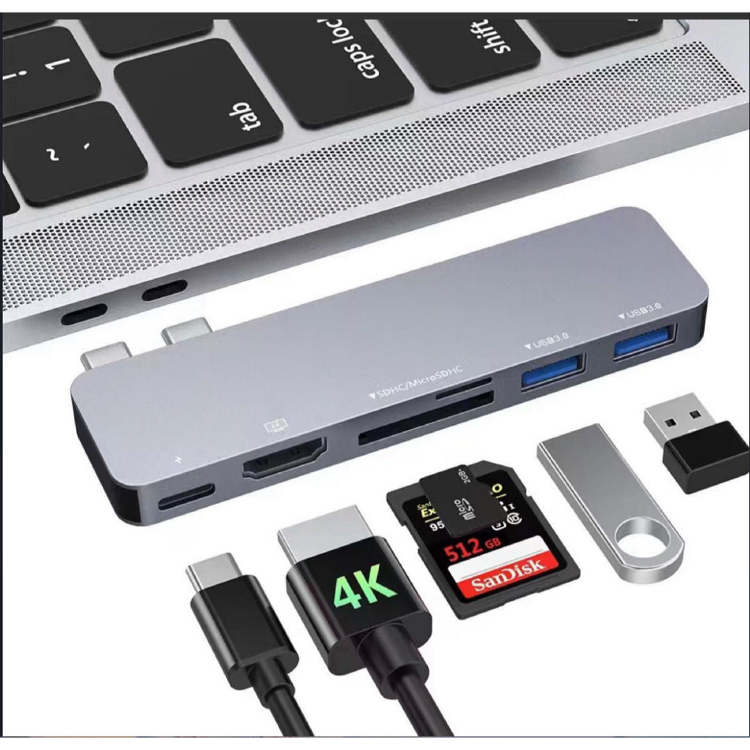 USB Type-Cハブ6-in-1USB-CUSB3.0ポート & 4K解像度 スマホ/家電/カメラのスマホアクセサリー(その他)の商品写真