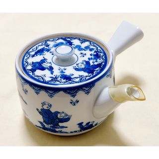 陶磁器　仁清作　染付唐子遊戯図　急須　茶道具(食器)