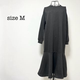 【ヒラキ】裏起毛　スウェットロングワンピース　フリルワンピース　M(ロングワンピース/マキシワンピース)