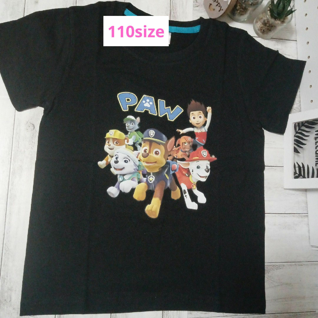 パウパトロール Tシャツ 半袖 110 BLACK Part４ キッズ/ベビー/マタニティのキッズ服男の子用(90cm~)(Tシャツ/カットソー)の商品写真