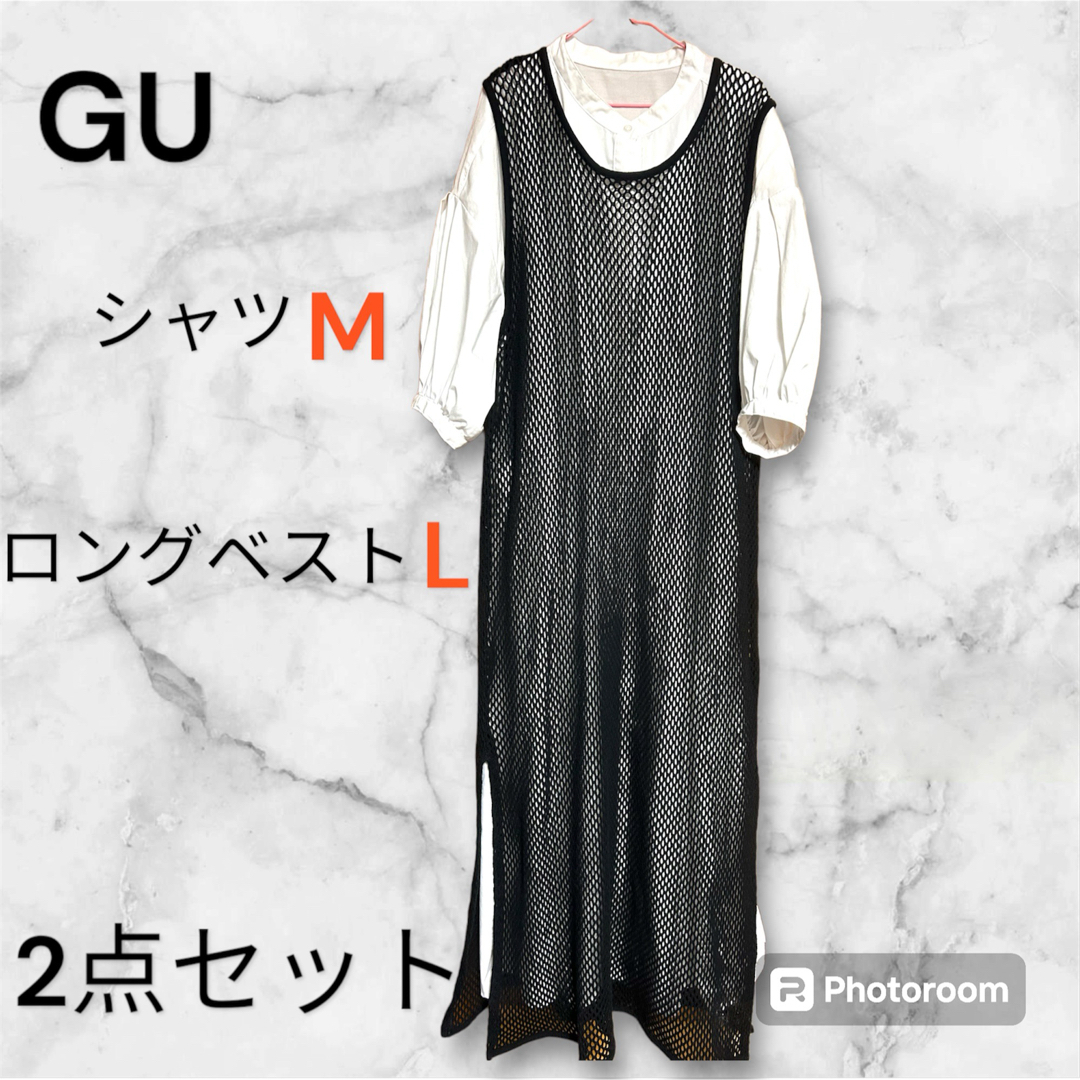 GU(ジーユー)のGU かぎ編み サマーロングワンピース シャツ ブラウス 重ね着 2点セット レディースのワンピース(ロングワンピース/マキシワンピース)の商品写真