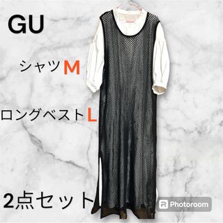 ジーユー(GU)のGU かぎ編み サマーロングワンピース シャツ ブラウス 重ね着 2点セット(ロングワンピース/マキシワンピース)