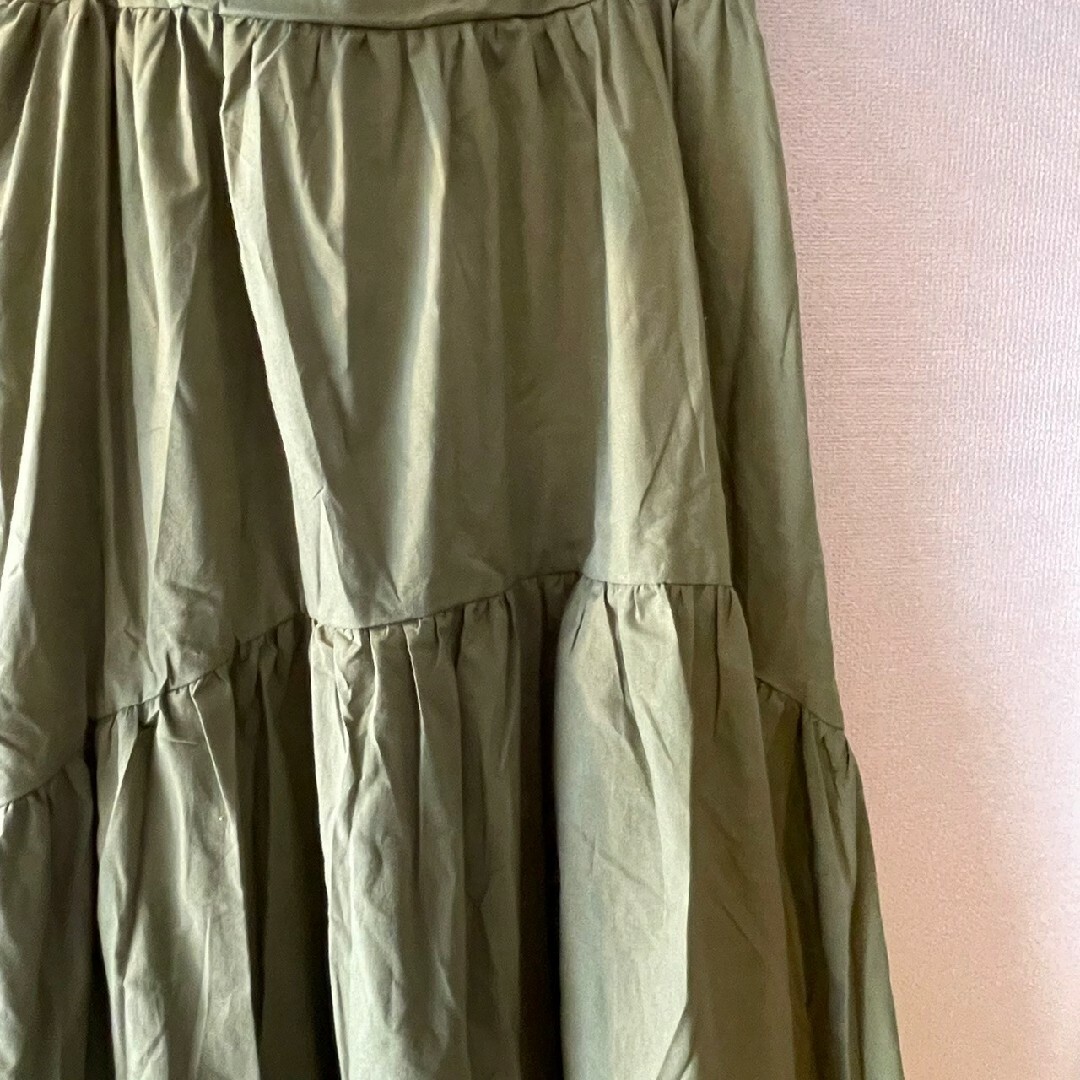 ロングスカート フレア ギャザースカート ウエストゴム カーキ レディースのスカート(ロングスカート)の商品写真