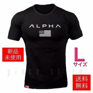 Tシャツ メンズジム筋トレフィットネススポーツウェア　黒ブラック　Lサイズ(Tシャツ/カットソー(半袖/袖なし))