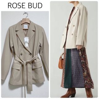 ROSE BUD - 【新品タグ付】ROSE BUDベルト付テーラードジャケット　ベージュ　Sサイズ