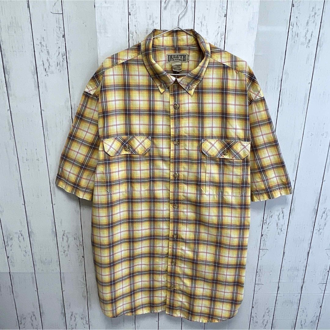 shirts(シャツ)のUSA古着　半袖シャツ　2X　チェック柄　イエロー　ダブルポケット　ボタンダウン メンズのトップス(シャツ)の商品写真