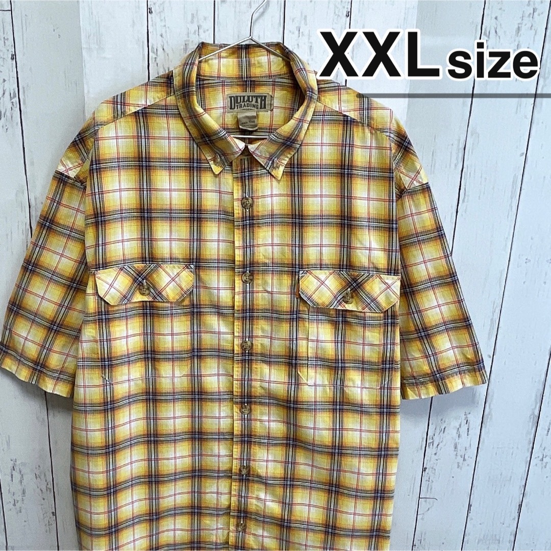 shirts(シャツ)のUSA古着　半袖シャツ　2X　チェック柄　イエロー　ダブルポケット　ボタンダウン メンズのトップス(シャツ)の商品写真