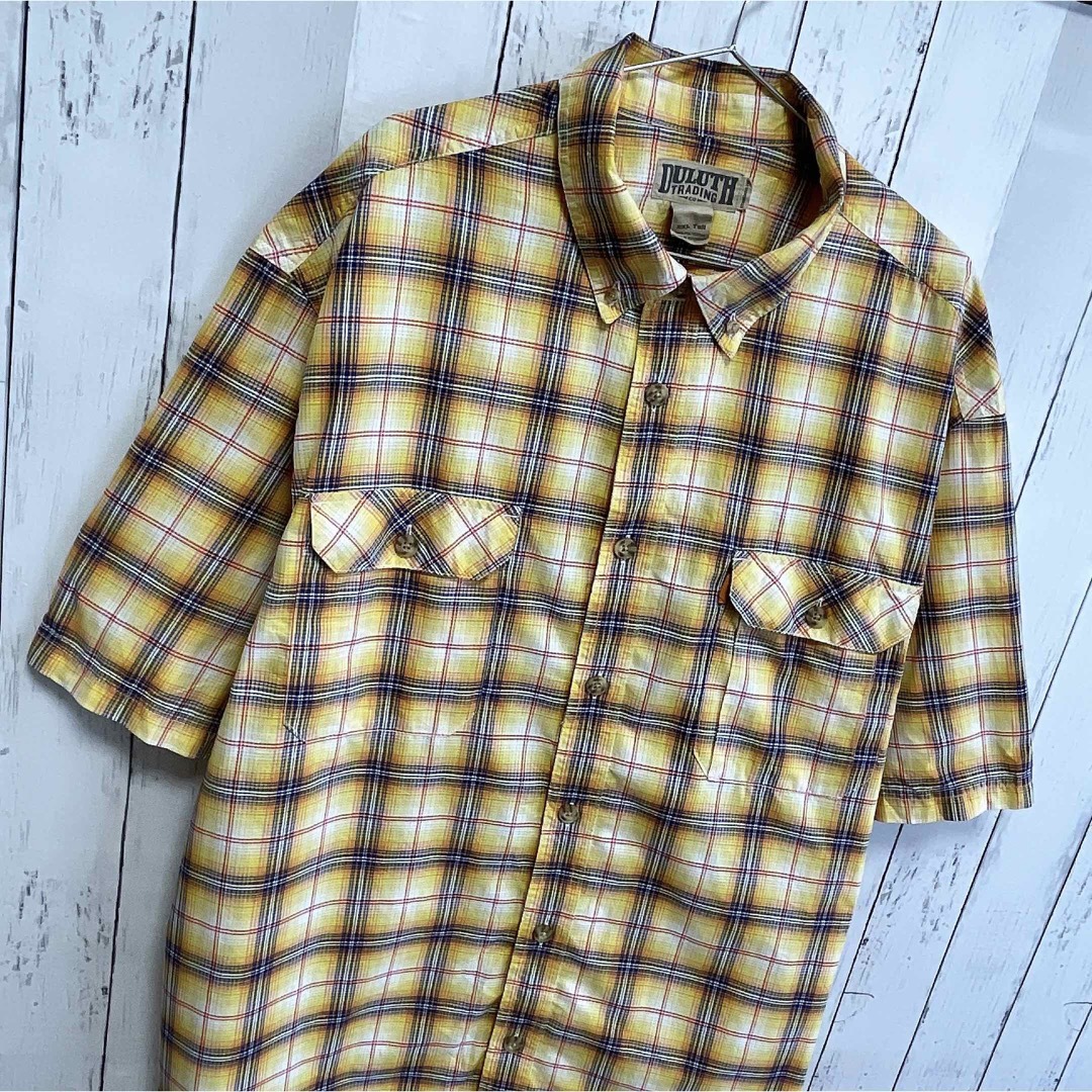 shirts(シャツ)のUSA古着　半袖シャツ　2X　チェック柄　イエロー　ダブルポケット　ボタンダウン メンズのトップス(シャツ)の商品写真