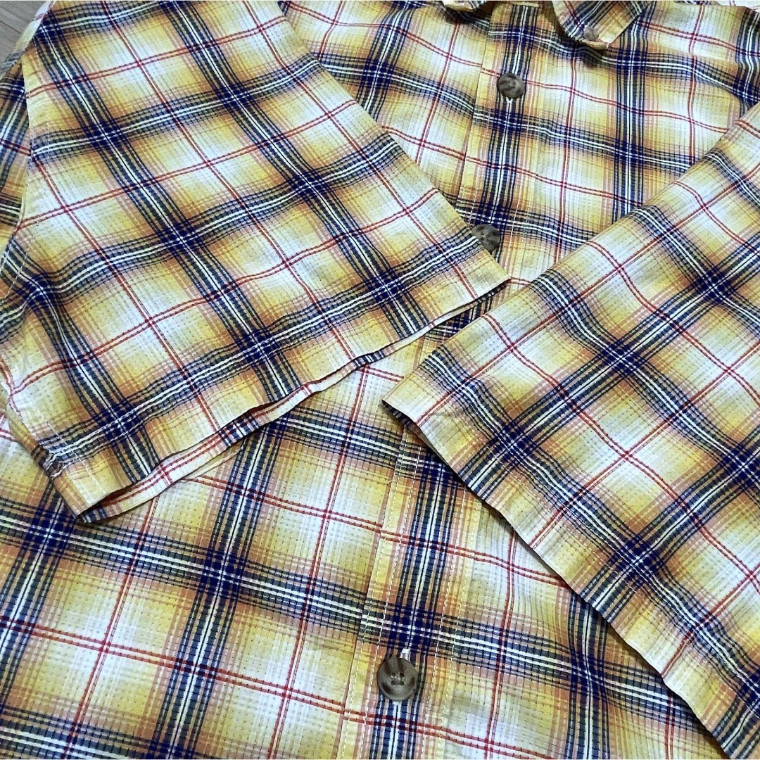 shirts(シャツ)のUSA古着　半袖シャツ　2X　チェック柄　イエロー　ダブルポケット　ボタンダウン メンズのトップス(シャツ)の商品写真