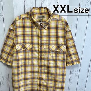 シャツ(shirts)のUSA古着　半袖シャツ　2X　チェック柄　イエロー　ダブルポケット　ボタンダウン(シャツ)