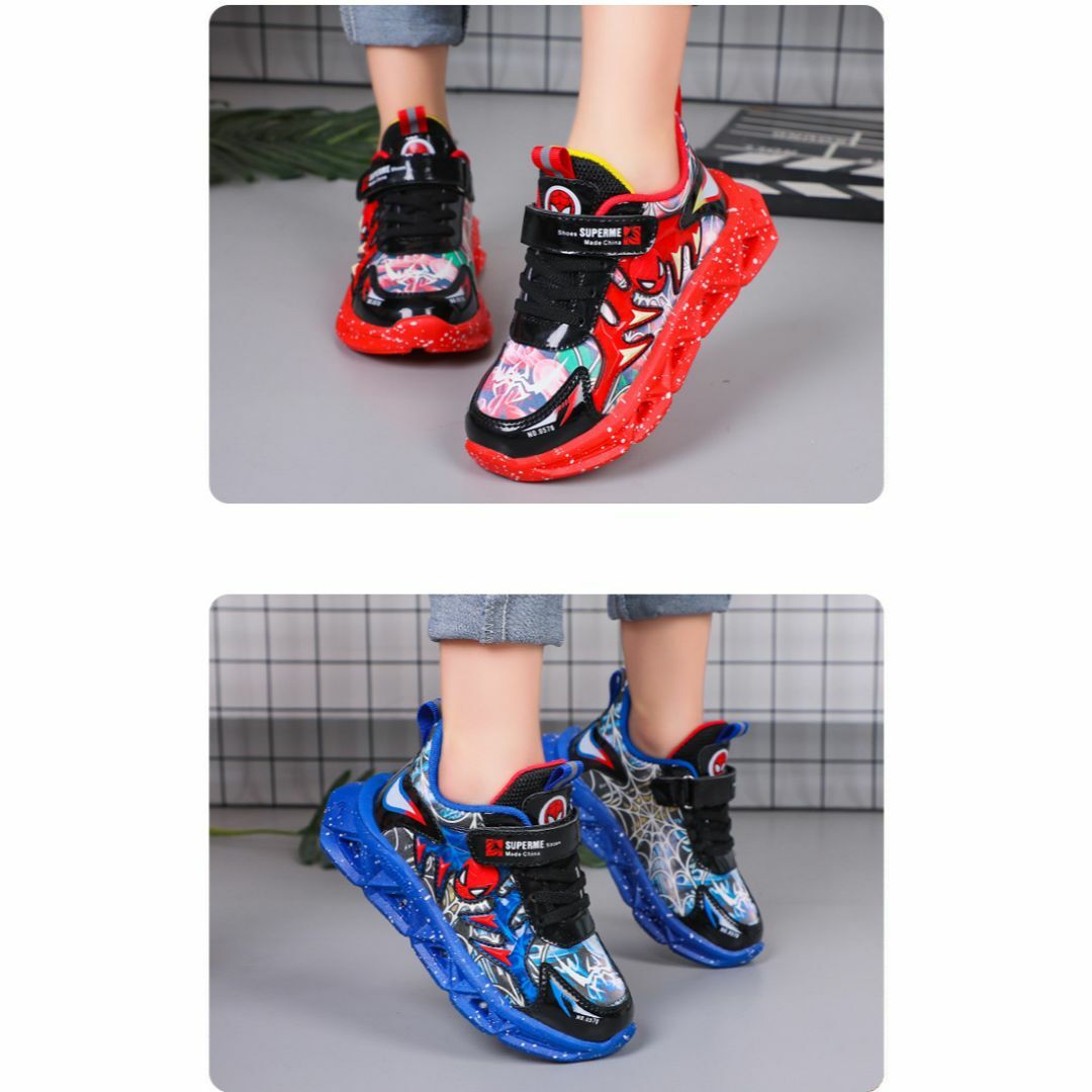 スパイダーマン靴　光る靴スニーカー、男の子　子供靴 レインシューズ  キッズ/ベビー/マタニティのキッズ靴/シューズ(15cm~)(スニーカー)の商品写真