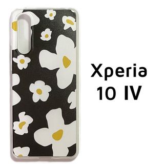 Xperia 10 Ⅳ クリア 黒白 花 ソフトケース カバー(Androidケース)