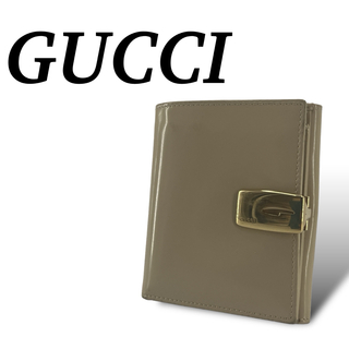 グッチ(Gucci)のグッチ　コンパクト財布 二つ折り　ホワイトG金具 ゴールド　ウォレット　エナメル(財布)