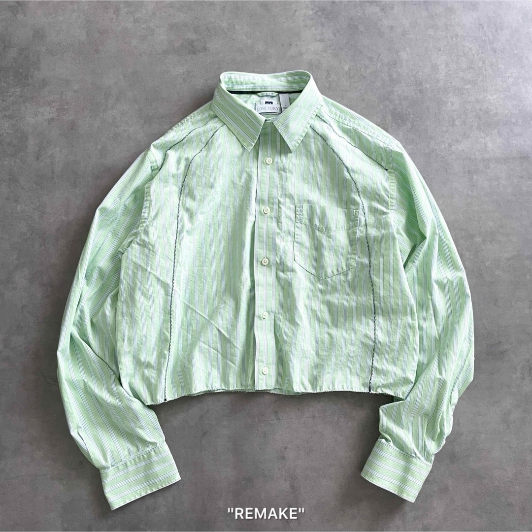 "remake" green stripe cut-off shirt. 長袖 メンズのトップス(シャツ)の商品写真