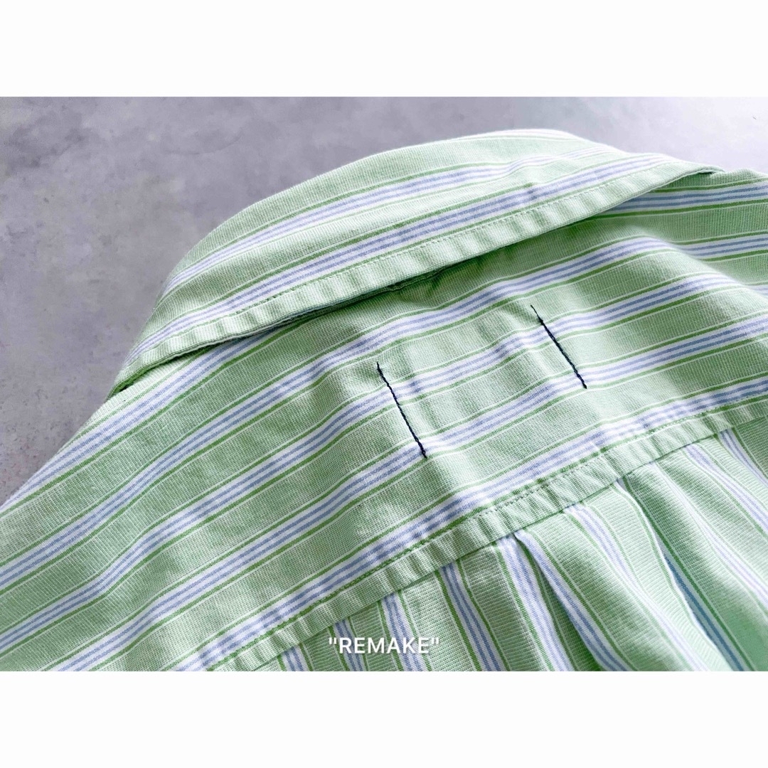 "remake" green stripe cut-off shirt. 長袖 メンズのトップス(シャツ)の商品写真