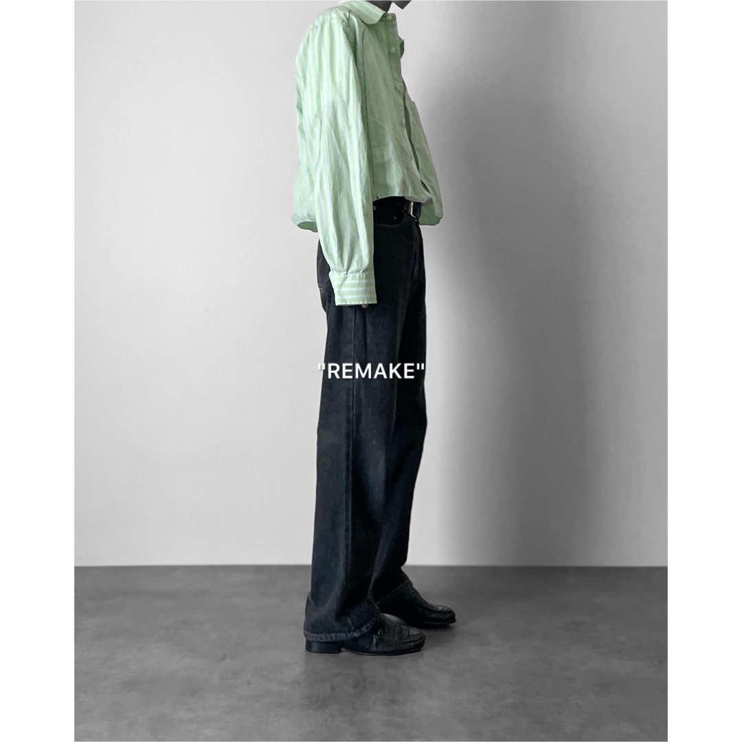 "remake" green stripe cut-off shirt. 長袖 メンズのトップス(シャツ)の商品写真