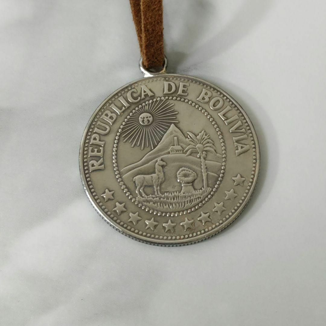 ボリビア アンティーク コインネックレス 1ペソ ハンドメイドのアクセサリー(ネックレス)の商品写真