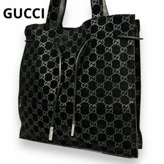 グッチ(Gucci)のGUCCI スエード レザー トートバッグ 黒 GG柄 肩掛け 2way 巾着 (トートバッグ)