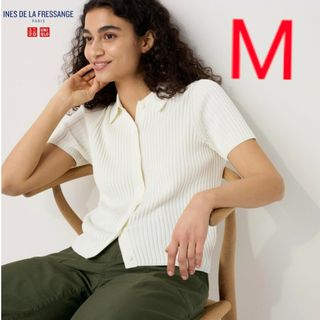 UNIQLO - 新品　ユニクロ　UNIQLO　イネス　リブポロカーディガン　オフホワイト　M