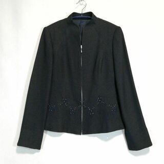 ビーズ装飾付きモックネックジャケット スタンドカラー ブラック 黒 レディース(ノーカラージャケット)
