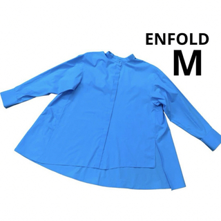 ENFOLD - エンフォルド　シャツ　ワンピース　プルオーバー　ブルー　変形　比翼ボタン