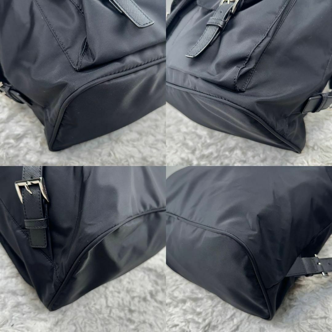 PRADA(プラダ)の新品　プラダ　リナイロン　サフィアーノレザー　三角ロゴプレート　リュック　黒 メンズのバッグ(バッグパック/リュック)の商品写真