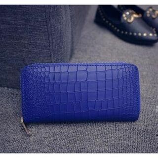 ◆◇◆ SALE ◆◇◆ 新品 クロコダイル柄 ジップ 長財布 ブルー 黒(財布)