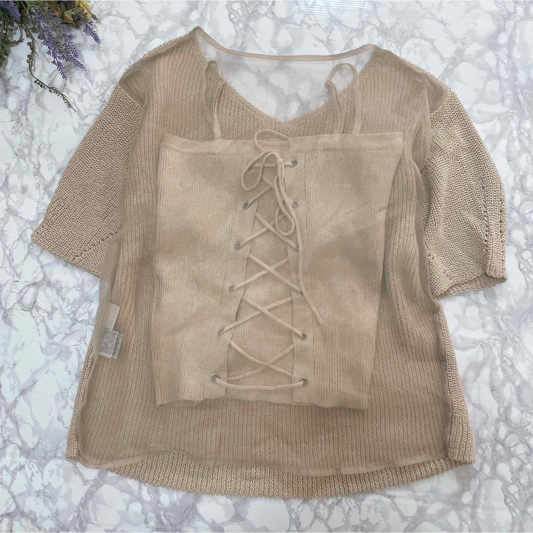 Ameri VINTAGE(アメリヴィンテージ)のAMERI MEDI BACK SHEER KNIT TOP レディースのトップス(ニット/セーター)の商品写真