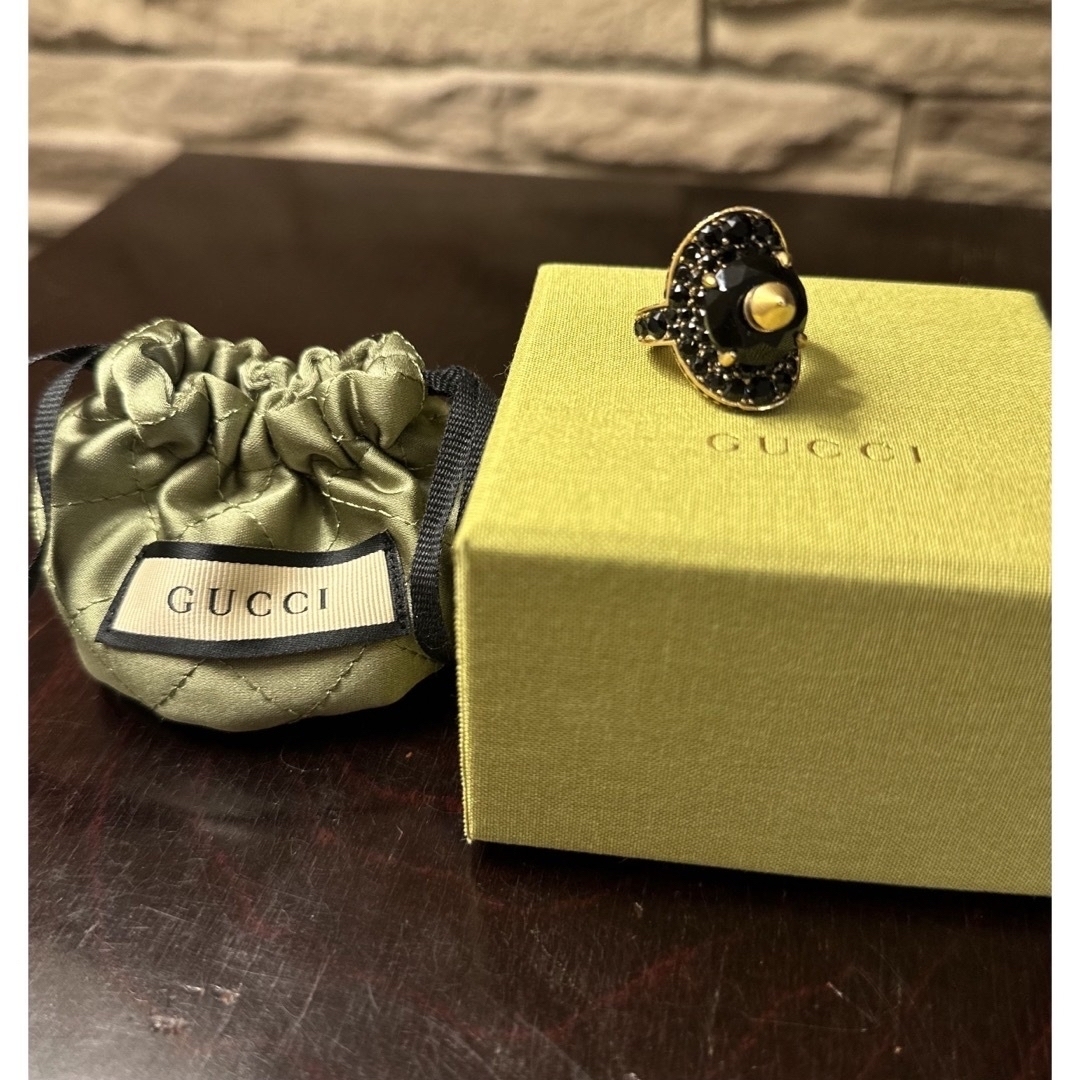 Gucci(グッチ)の【GUCCI・廃盤美品】グッチ　ブラックストーン ビジュー　ブラック×ゴールド レディースのアクセサリー(リング(指輪))の商品写真