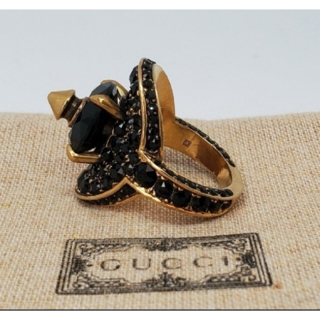 Gucci(グッチ)の【GUCCI・廃盤美品】グッチ　ブラックストーン ビジュー　ブラック×ゴールド レディースのアクセサリー(リング(指輪))の商品写真