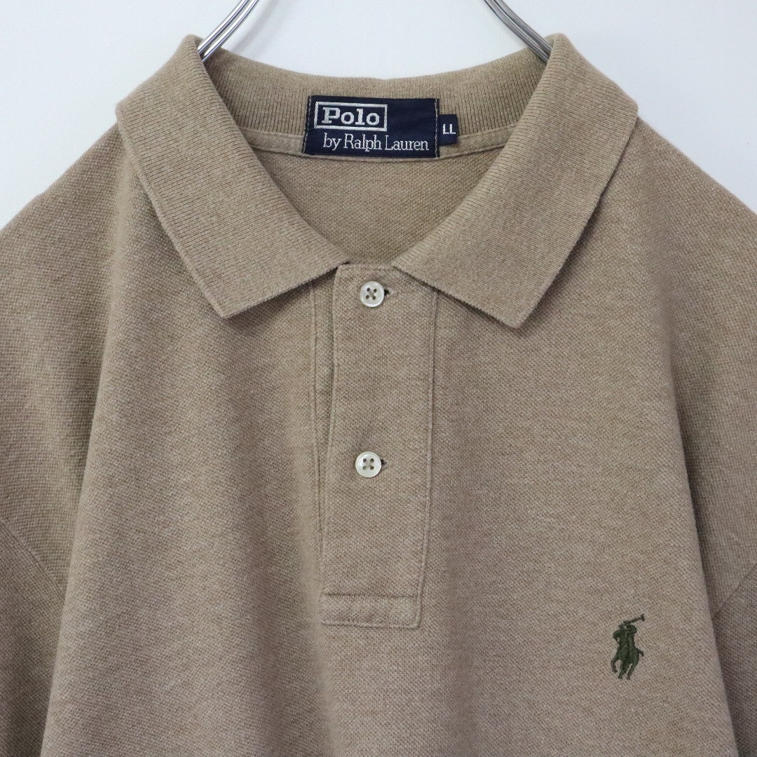 POLO RALPH LAUREN(ポロラルフローレン)の【XLサイズ】ポロバイラルフローレン／ポロシャツ　刺繍ロゴ　鹿の子　ベージュ無地 メンズのトップス(ポロシャツ)の商品写真