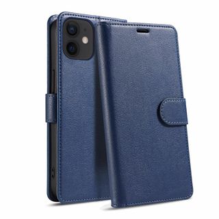 【色: ブルー】QUEASON iPhone 12mini ケース 手帳型 携帯(その他)