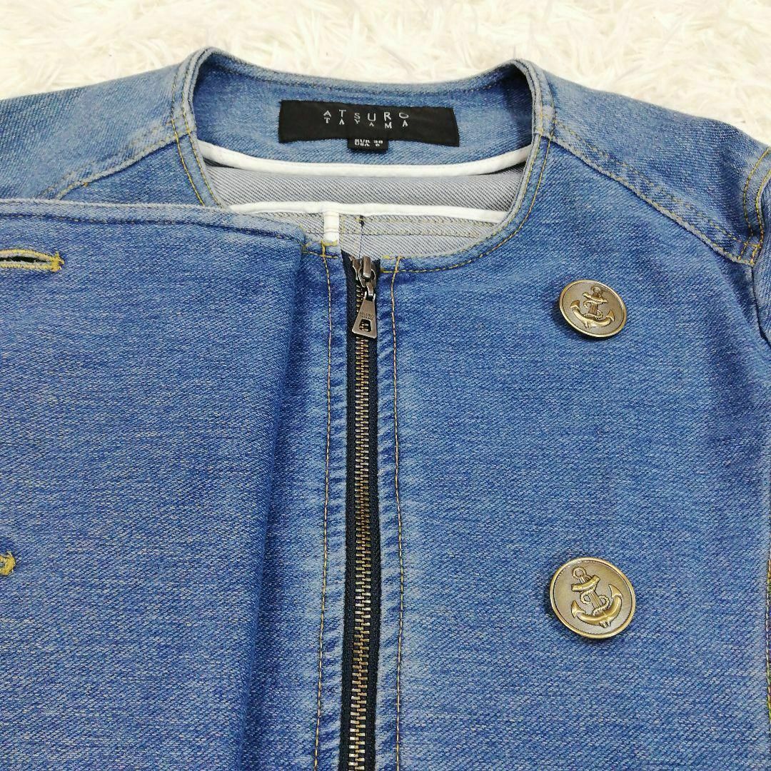 ATSURO TAYAMA(アツロウタヤマ)のアツロウタヤマ　デニムジャケット　Gジャン　ノーカラー　ジップアップ　ブルー　M レディースのジャケット/アウター(Gジャン/デニムジャケット)の商品写真
