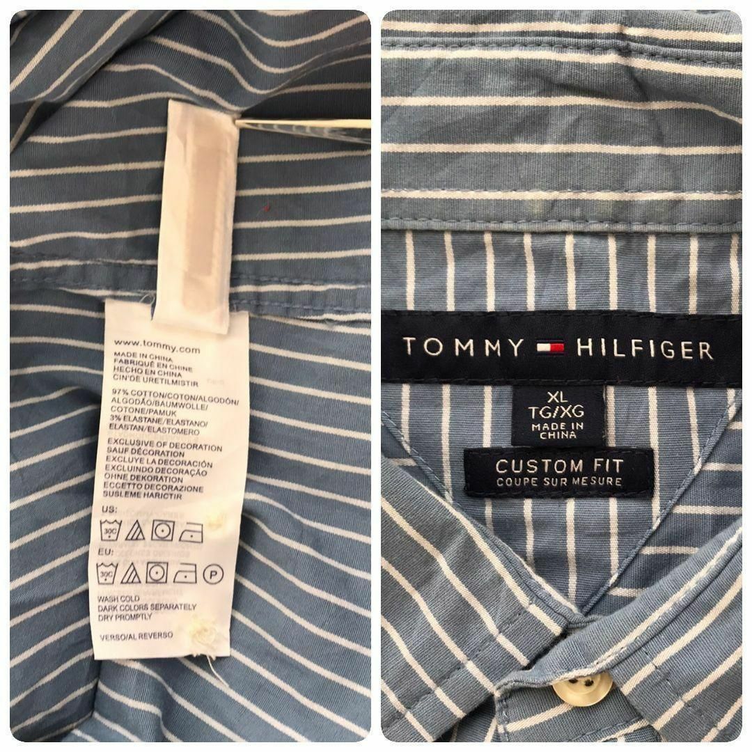 TOMMY HILFIGER(トミーヒルフィガー)の【k5334】USA古着トミーヒルフィガー刺繍ロゴストライプ長袖ブロードシャツ メンズのトップス(シャツ)の商品写真