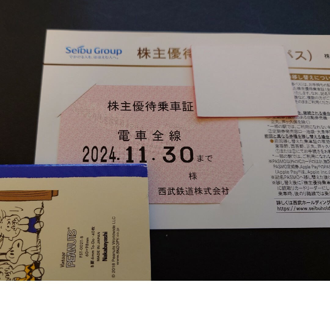 西武鉄道 株主優待乗車証 電車全線 チケットの乗車券/交通券(鉄道乗車券)の商品写真