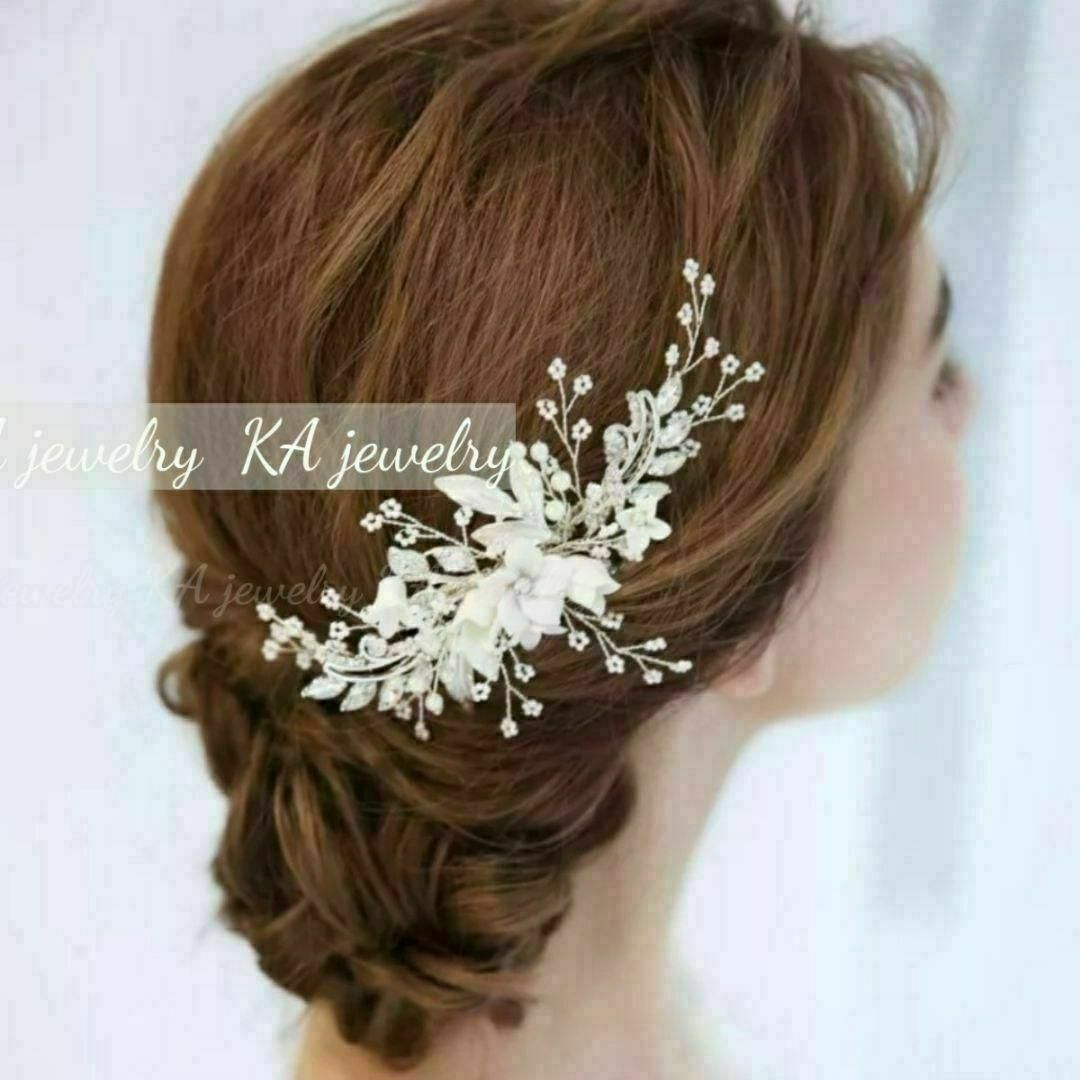 vウェディングヘアアクセサリー?ブライダル髪飾りヘッドドレス結婚式シルバーピース レディースのアクセサリー(その他)の商品写真