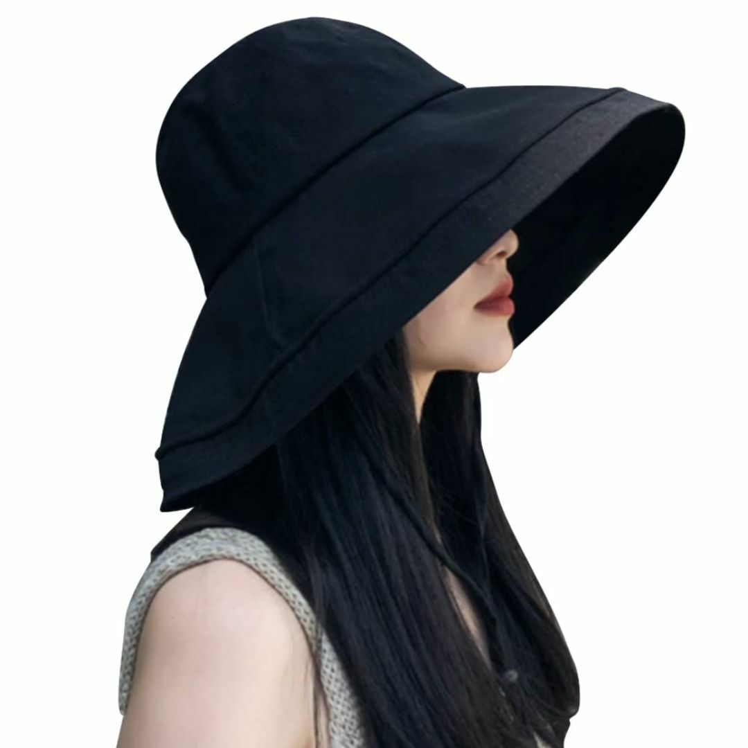【色: ブラック】[YUMISS] UVカット帽子 レディースハット つば広帽子 レディースのファッション小物(その他)の商品写真