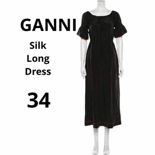 GANNI Silk Long Dress ガニー シルク ロング ドレス 黒(ロングワンピース/マキシワンピース)