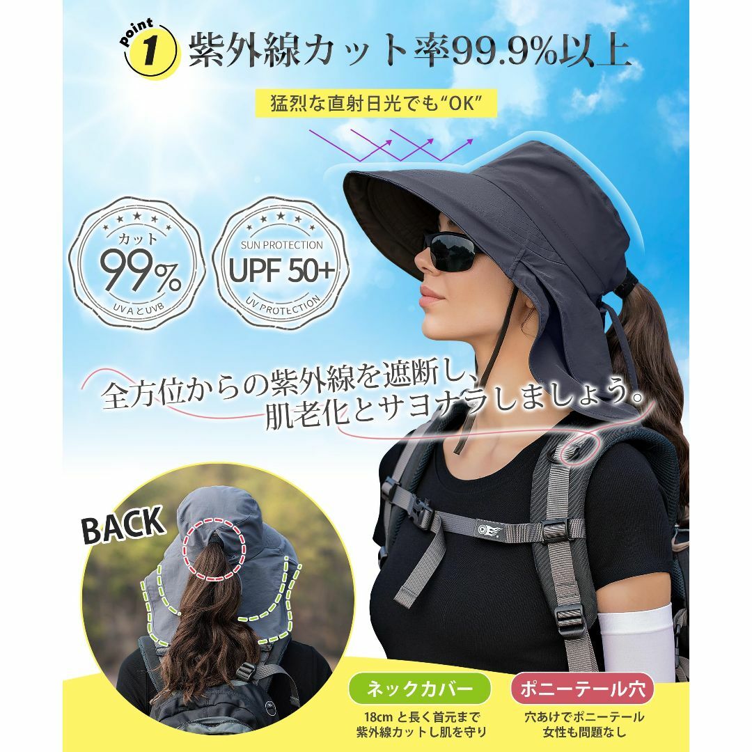 【色: ネイビー】[PALAME] UVカット 帽子 レディース 【360度全面 レディースのファッション小物(その他)の商品写真