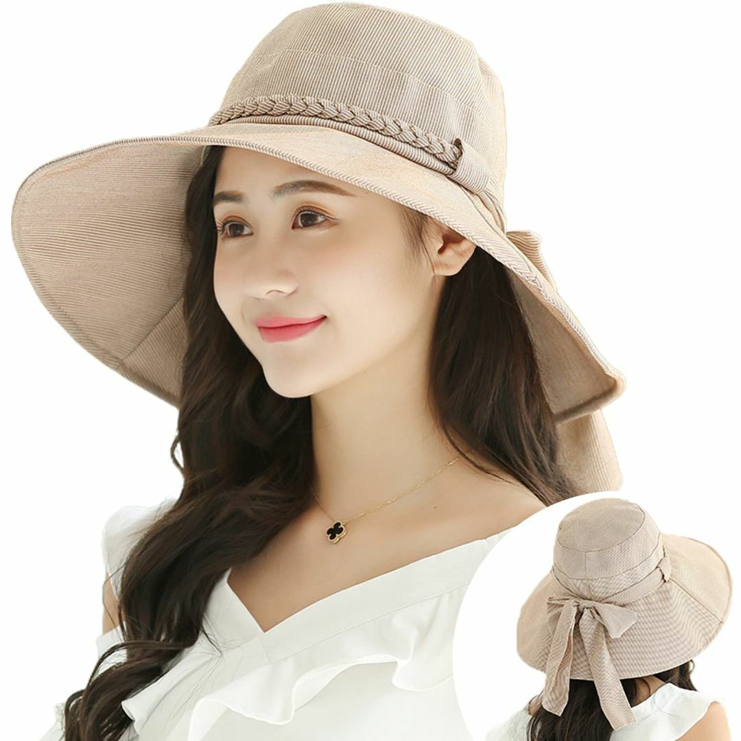 【色: カーキ】[Candybay] UVカット 帽子 レディース つば広帽子  レディースのファッション小物(その他)の商品写真