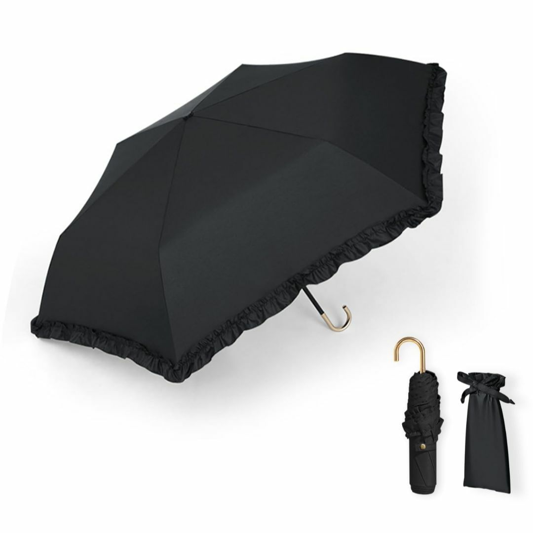 【色: フリル-ブラック】折りたたみ傘 超軽量 174g-210g 日傘 【UV レディースのファッション小物(その他)の商品写真