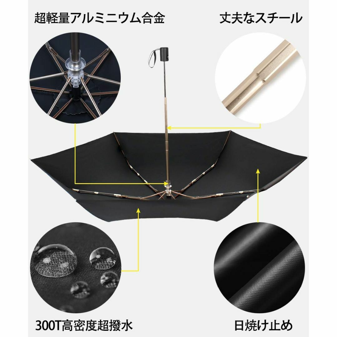 【色: ブラック】超軽量 199g-216g 日傘 ワンタッチ 自動開閉 折りた メンズのファッション小物(その他)の商品写真