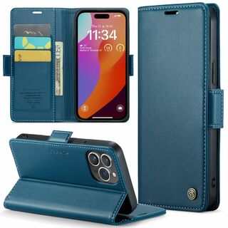 【色:ブルー】iPhone 15 Pro 用 ケース 手帳型 財布型 カードポケ(その他)