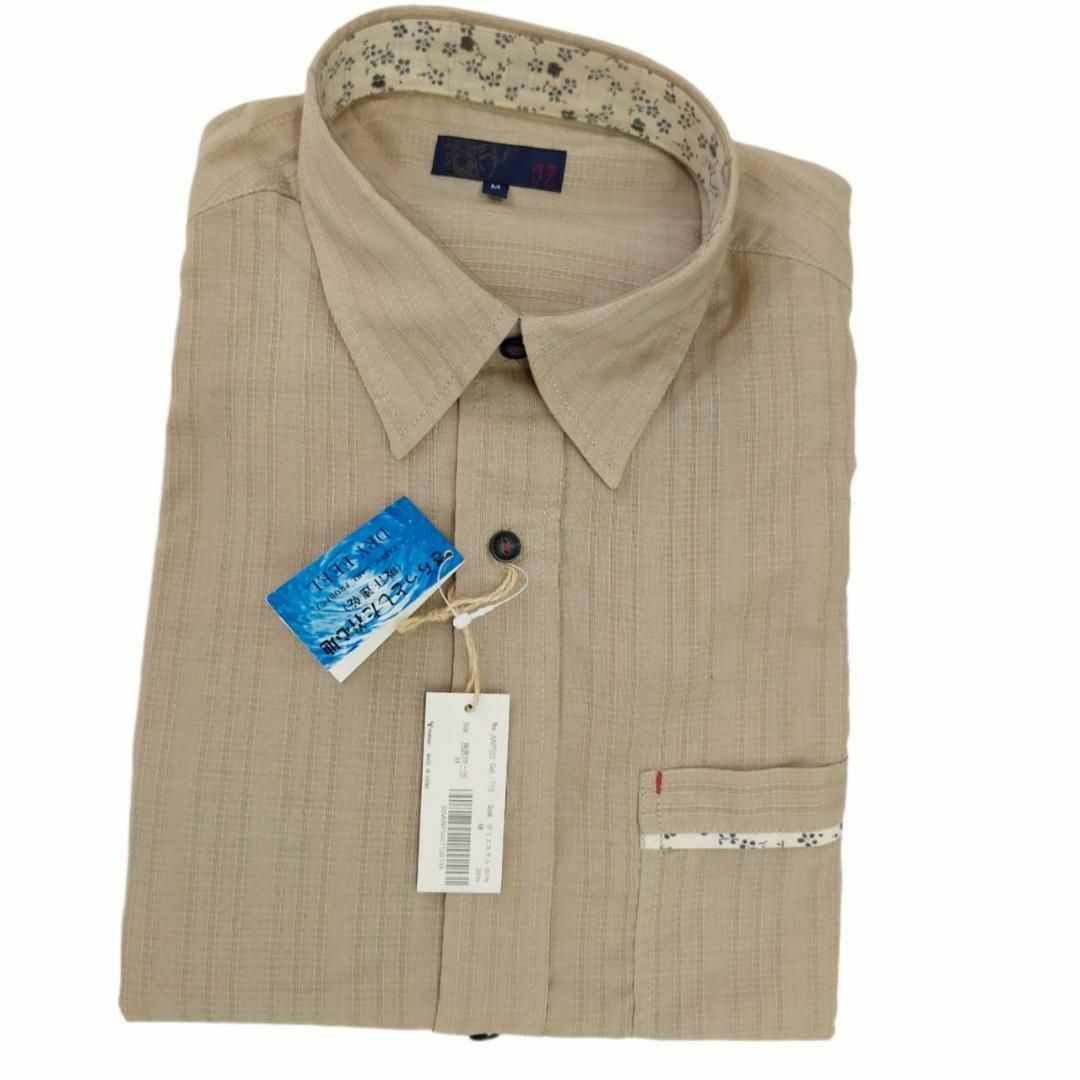 未使用 タグ付き 浮雲 半袖シャツ 和モダン ブラウン Mサイズ メンズのトップス(シャツ)の商品写真